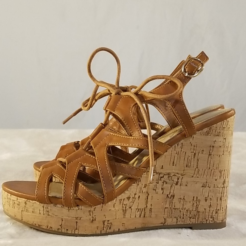 Diba London Cognac Wedge Tie Sandals